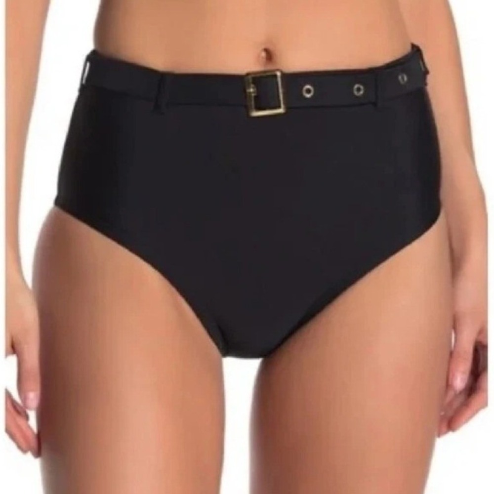 Nicole‎ Miller Womens Black Belted High Waisted Bikini Bottoms Size XL